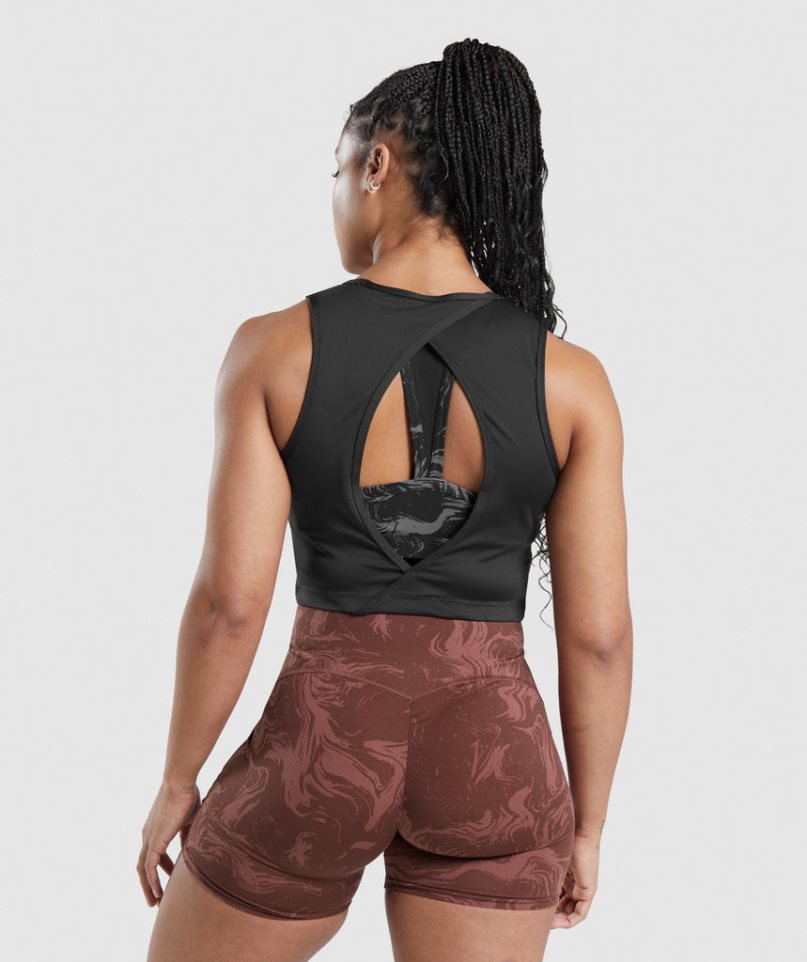 Podkoszulki Gymshark GS Power Open Back Cropped Damskie Czarne | PL 685TZM